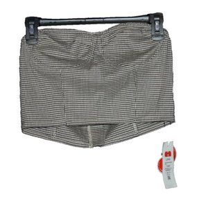 Cider Corset Bustier Back Zip Crop Top Black & Tan Check Size Small S NEW NWT